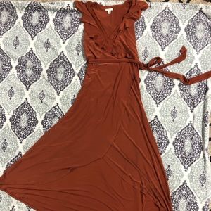Terracotta Burnt Orange ruffle high low dress